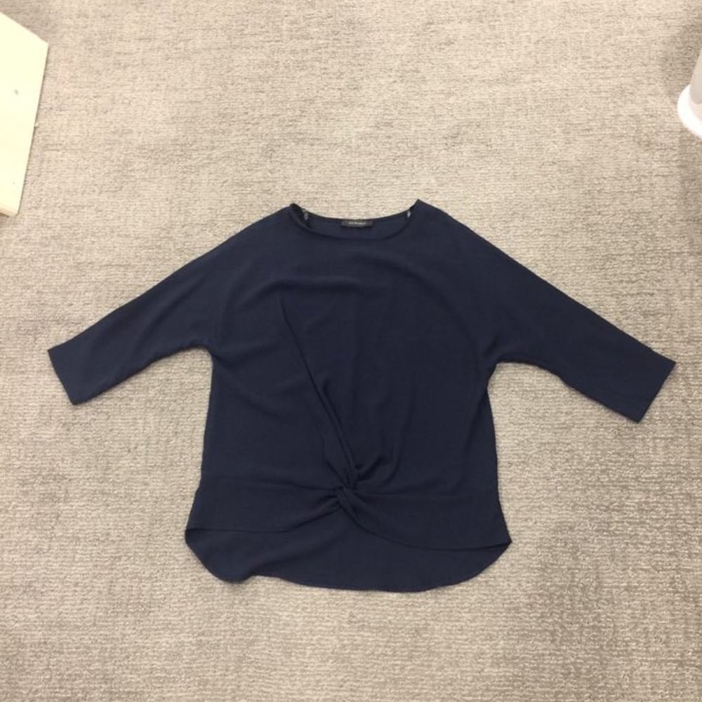 Navy Knotted Front Blouse - Picture 2 of 3